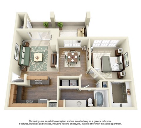 Floor plan for 1 bed, 1 bath, 863 sqft